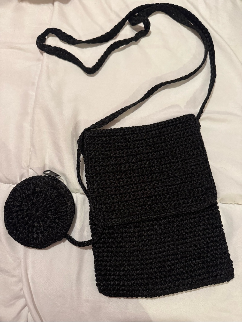 Black Crochet Crossbody Bag with Coin Pouch
